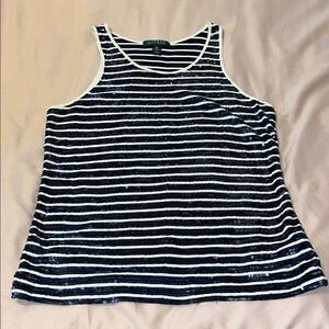 Lauren Ralph Lauren Navy and White Sequin Tank Top